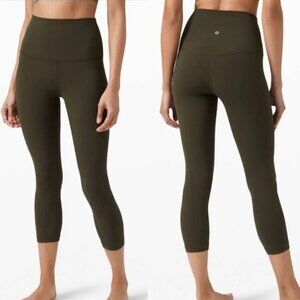 Lululemon Align Crop 21" Dark Green Olive Leggings Nulu High Rise, Size 4